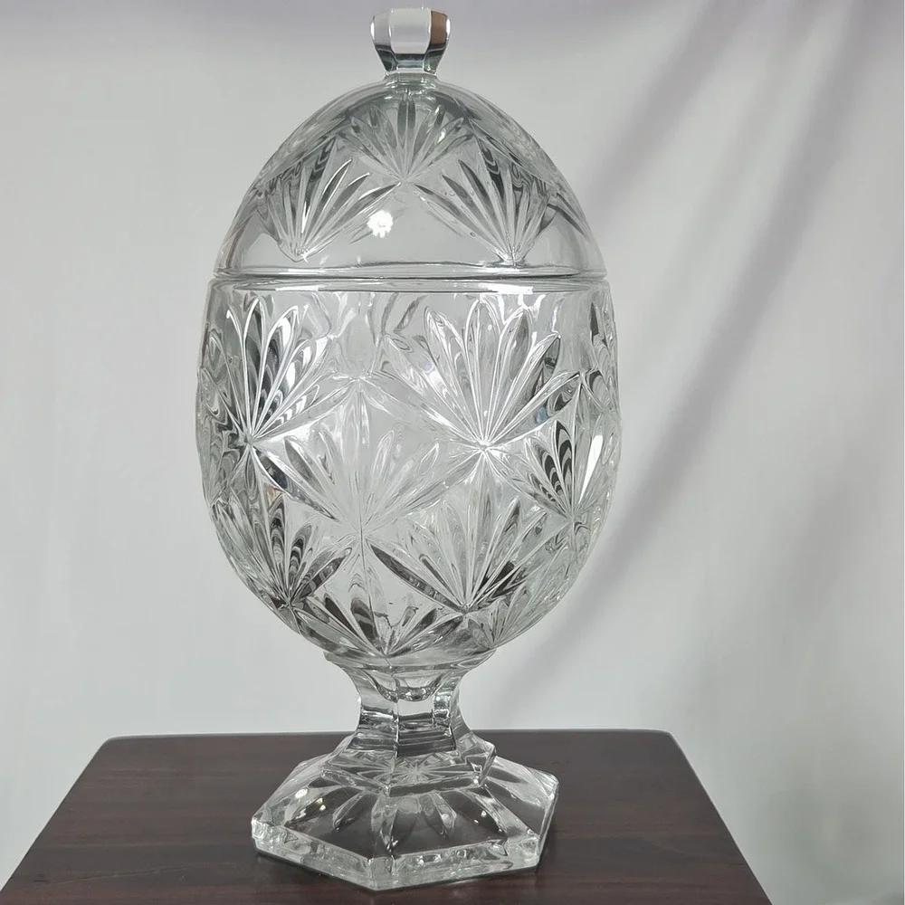 CRISTAL D'ARQUES Clear Crystal Egg Shaped Pedestal Base Candy Dish Lid